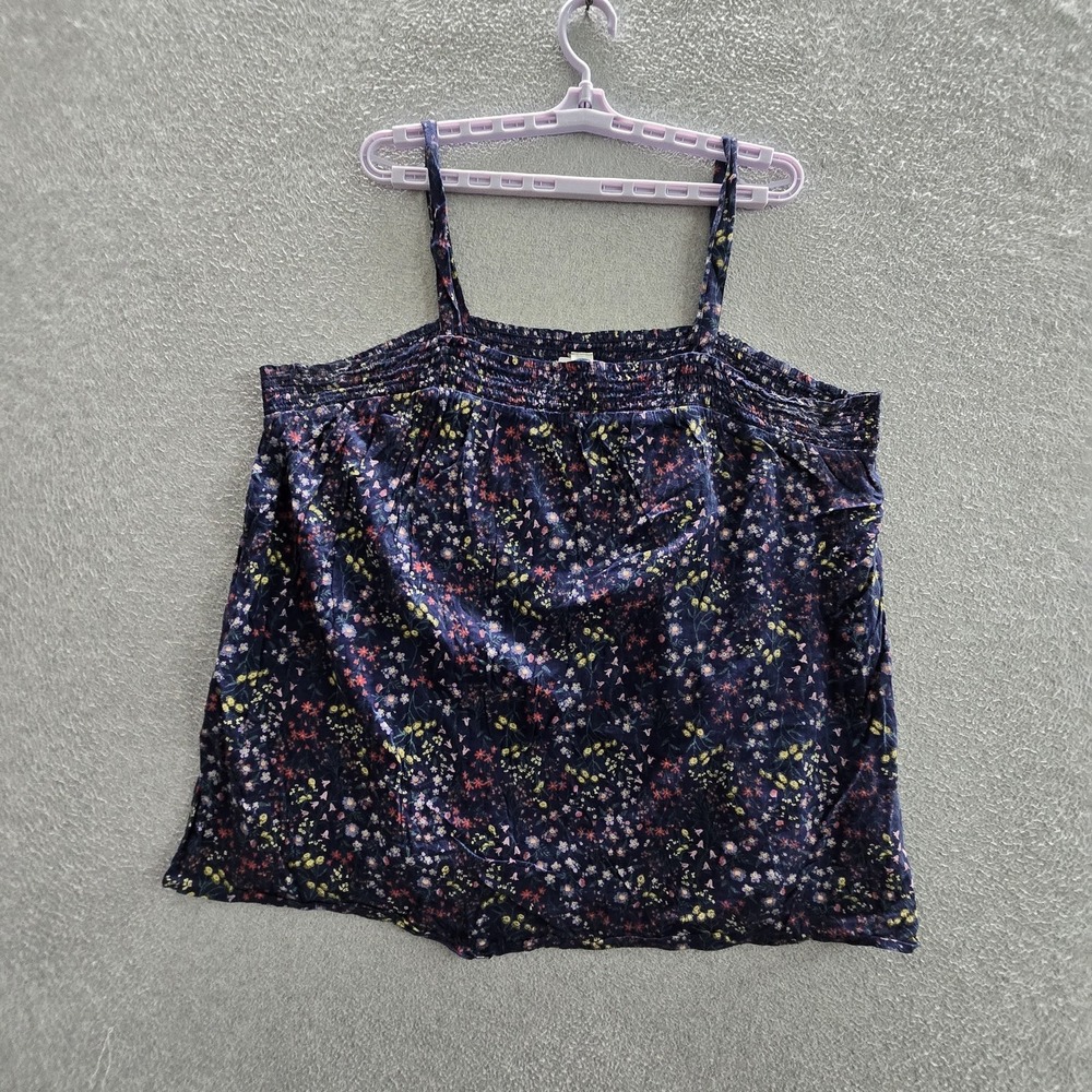 Old Navy Women Tank Top XXL TALL Navy Floral Smocked Cami Beachy Sleeveless